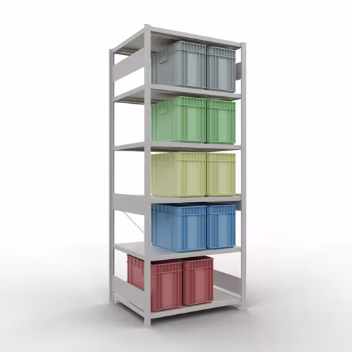 Basisplank, legplank, insteeksysteem MULTIplus330, 2500 x 1000 x 800 mm, 6 legborden, kruisschoor, RAL 7035 lichtgrijs uit de categorie basisplanken met de GTIN 4004514222725 Basisplank, legbord, insteeksysteem MULTIplus330, 2500 x 1000 x 800 mm, 6 planken, kruisschoor, RAL 7035 lichtgrijs van Schulte Lagertechnik uit het assortiment insteeksysteem