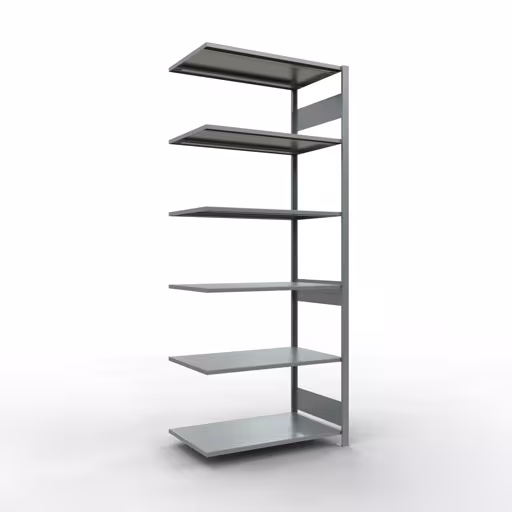 Aanbouwrekken, legbordstellingen, insteeksysteem MULTIplus150, 2500 x 1000 x 600 mm (HxBxD), 6 legborden, lengtestangen, verzinkt, aanbouwplank, art.nr. 12766-LR