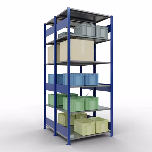 Basisplank, dubbele plank, rekkensysteem MULTIplus150, 2500 x 1000 x (2x600) mm (HxBxD), 2x6 planken, kruisschoor, RAL 5010 gentiaanblauw uit de categorie dubbele rekken met de GTIN 4004514293831 Basisplank, dubbele plank, rekkensysteem MULTIplus150, 2500 x 1000 x (2x600) mm, 2x6 planken, kruisschoor, RAL 5010 gentiaanblauw van Schulte Lagertechnik uit het rekkenprogramma