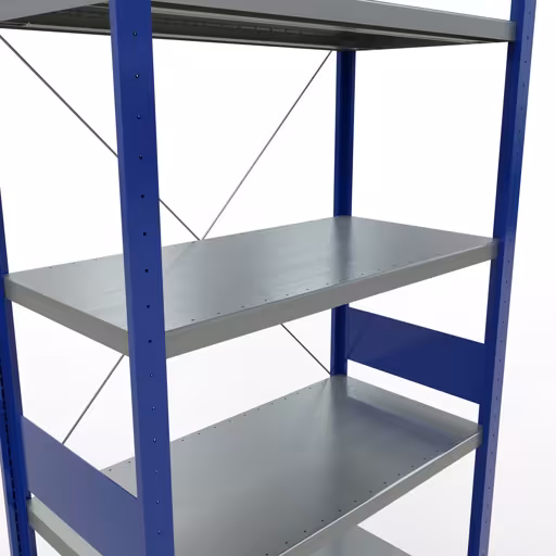 Extra afbeelding van het artikel Basisplank, legplank, insteeksysteem MULTIplus250, 3000 x 1000 x 500 mm, 7 legborden, kruisschoor, RAL 5010 gentiaanblauw/verzinkt vanaf basisplank