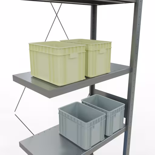 Figuur nr. 8 van het artikel aanbouwrekken, legbordstellingen, insteeksysteem MULTIplus250, 3000 x 750 x 400 mm, 7 legborden, kruisschoor, verzinkt uit de productgroep insteeksysteem van het merk Schulte Lagertechnik.