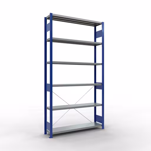 Figuur nr. 13 van het artikel basisrek, legbord, insteeksysteem MULTIplus250, 2500 x 1300 x 300 mm, 6 legborden, kruisschoor, RAL 5010 gentiaanblauw/verzinkt uit de insteeksysteem productgroep van Schulte Lagertechnik.