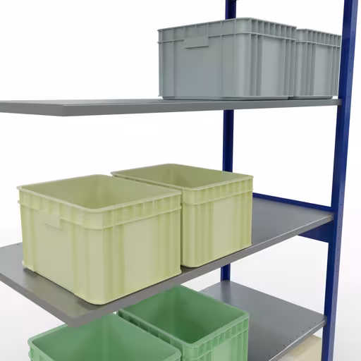 Extra afbeelding van het artikel Aanbouwrekken, legbordstellingen, insteeksysteem MULTIplus150, 2500 x 1300 x 600 mm (HxBxD), 6 legborden, lengtestangen, RAL 5010 gentiaanblauw/verzinkt Extra afbeelding van het artikel Aanbouwplank, stellingkast MULTIplus150 insteeksysteem, 2500 x 1300 x 600 mm, 6 legborden, lengtestang, RAL 5010 gentiaanblauw/verzinkt vanaf aanbouwplank