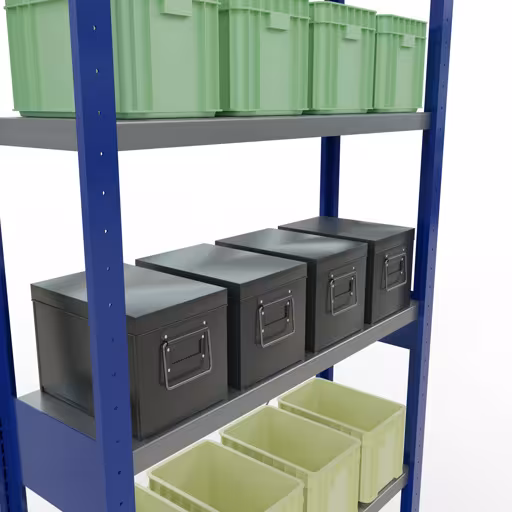 Productafbeelding nr. 8 van het artikel basisplank, legbord, insteeksysteem MULTIplus250, 2500 x 1000 x 300 mm, 6 legborden, kruisschoor, RAL 5010 gentiaanblauw/verzinkt uit het insteeksysteem assortiment van het merk Schulte Lagertechnik