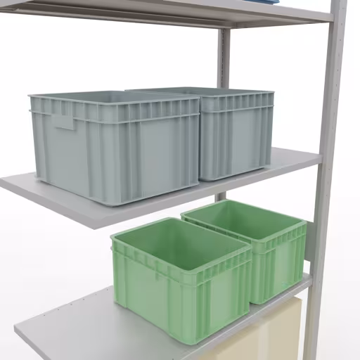 Aanbouwrekken, legbordstellingen, insteeksysteem MULTIplus150, 3000 x 1000 x 500 mm, 7 legborden, RAL 7035 lichtgrijs van Schulte Lagertechnik met artikelnr. 32657-LR