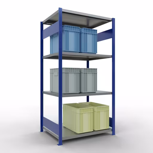 Productafbeelding nr. 15 van het artikel basisplank, legbord, insteeksysteem MULTIplus330, 2000 x 1000 x 800 mm (HxBxD), 5 legborden, lengtestangen, RAL 5010 gentiaanblauw/verzinkt Figuur nr. 15 van het artikel basisrek, legbord, insteeksysteem MULTIplus330, 2000 x 1000 x 800 mm, 5 legborden, lengtestangen, RAL 5010 gentiaanblauw/verzinkt uit de insteeksysteem productgroep van Schulte Lagertechnik.