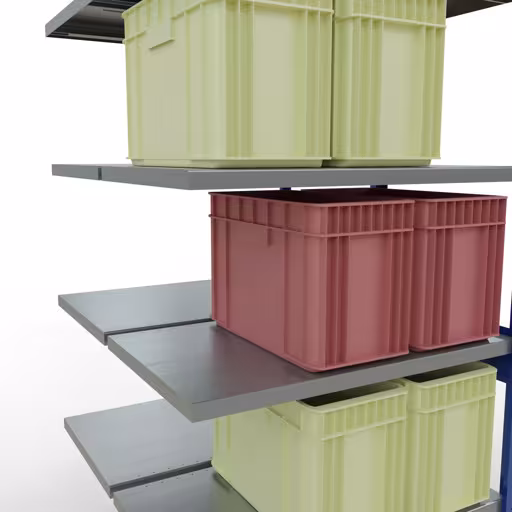 Extra afbeelding van het artikel Aanbouwplank, dubbele plank, stellingsysteem MULTIplus250, 2500 x 1000 x (2x600) mm, 2x6 planken, lengtestangen, RAL 5010 gentiaanblauw uit dubbele planken