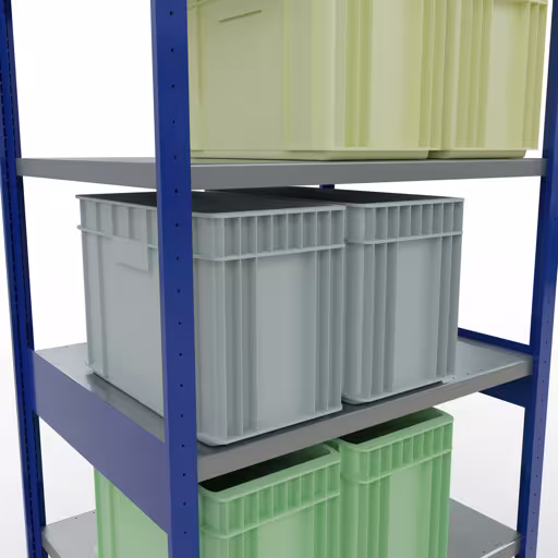 Productafbeelding nr. 8 van het artikel basisplank, legbord, insteeksysteem MULTIplus250, 2500 x 1000 x 800 mm, 6 legborden, kruisschoor, RAL 5010 gentiaanblauw/verzinkt uit het insteeksysteem assortiment van het merk Schulte Lagertechnik