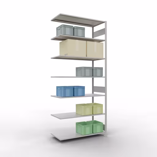 Andere weergave van het artikel Aanbouwplank, legbord, insteeksysteem MULTIplus150, 3000 x 1300 x 600 mm, 7 legborden, RAL 7035 lichtgrijs uit de categorie aanbouwplanken