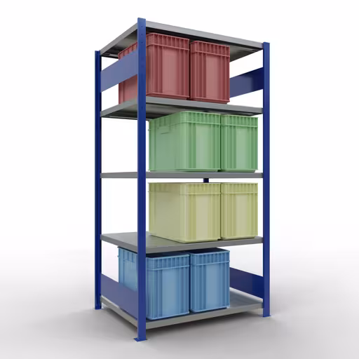 Productafbeelding nr. 15 van het artikel basisplank, legbord, insteeksysteem MULTIplus250, 2000 x 1000 x 800 mm (HxBxD), 5 legborden, lengtestangen, RAL 5010 gentiaanblauw/verzinkt Figuur nr. 15 van het artikel basisrek, legbord, insteeksysteem MULTIplus250, 2000 x 1000 x 800 mm, 5 legborden, lengtestangen, RAL 5010 gentiaanblauw/verzinkt uit de insteeksysteem productgroep van Schulte Lagertechnik.