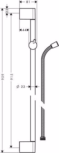Technische Zeichnung 3985571 Hansgrohe doucheglijstang UNICA CROMETTA 900 mm chroom