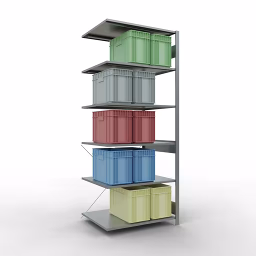 Productafbeelding nr. 13 van het artikel Aanbouwrekken, legbordstellingen, insteeksysteem MULTIplus150, 2500 x 1000 x 800 mm (HxBxD), 6 legborden, kruisschoor, verzinkt Afbeelding nr. 13 van het artikel aanbouwrekken, stellingrekken, insteeksysteem MULTIplus150, 2500 x 1000 x 800 mm, 6 legborden, verzinkt uit de productgroep insteeksysteem van het merk Schulte Lagertechnik