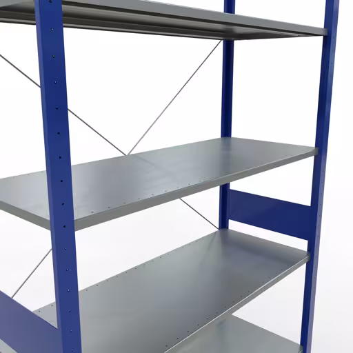 Basisplank, legbord, insteeksysteem MULTIplus150, 3000 x 1300 x 500 mm (HxBxD), 7 legborden, kruisschoor, RAL 5010 gentiaanblauw/verzinkt met artikelnr. 12752-130-B Basisplank, legbord, insteeksysteem MULTIplus150, 3000 x 1300 x 500 mm, 7 legborden, RAL 5010 gentiaanblauw/verzinkt van Schulte Lagertechnik uit de categorie insteeksystemen