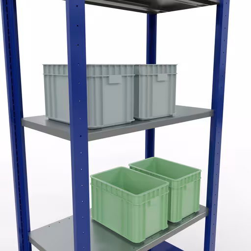Extra afbeelding van het artikel Basisplank, legplank, insteeksysteem MULTIplus150, 2000 x 750 x 400 mm, 5 legborden, lengtebalk, RAL 5010 gentiaanblauw/verzinkt/verzinkt vanaf basisplank