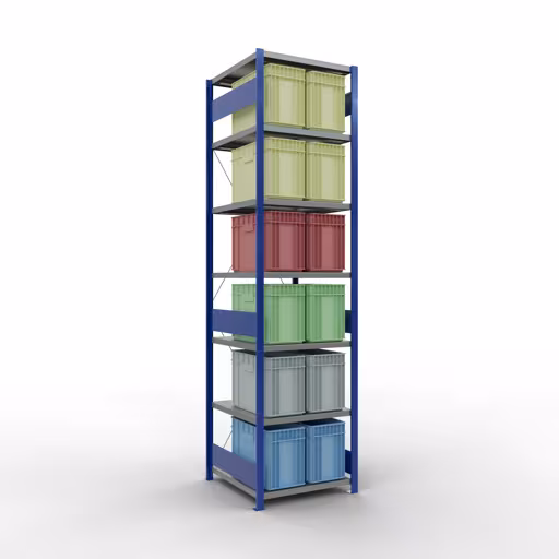 Basisplank, legbord, insteeksysteem MULTIplus250, 3000 x 750 x 800 mm, 7 legborden, kruisschoor, RAL 5010 gentiaanblauw/verzinkt/verzinkt van Schulte Lagertechnik uit het plug-in systeem-assortiment