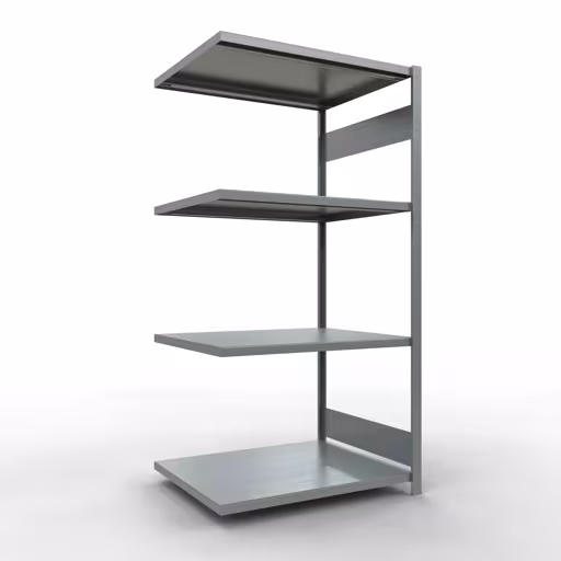 Aanbouwrek, stelling MULTIplus330 insteeksysteem, 2000 x 1000 x 800 mm (HxBxD), 5 legborden, lengtestangen, verzinkt van Schulte Lagertechnik Aanbouwrekken, legbordstellingen, insteeksysteem MULTIplus330, 2000 x 1000 x 800 mm (HxBxD), 5 legborden, lengtestangen, verzinkt, aanbouwplank, art.nr. 13985-LR