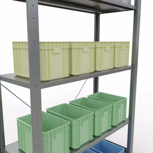 Productafbeelding nr. 15 van het artikel basisplank, legbord, insteeksysteem MULTIplus85, 2000 x 1000 x 400 mm (HxBxD), 5 legborden, kruisschoor, verzinkt Figuur nr. 15 van het artikel basisrek, legplank-insteeksysteem MULTIplus85, 2000 x 1000 x 400 mm, 5 legborden, verzinkt uit de productgroep insteeksysteem van het merk Schulte Lagertechnik.