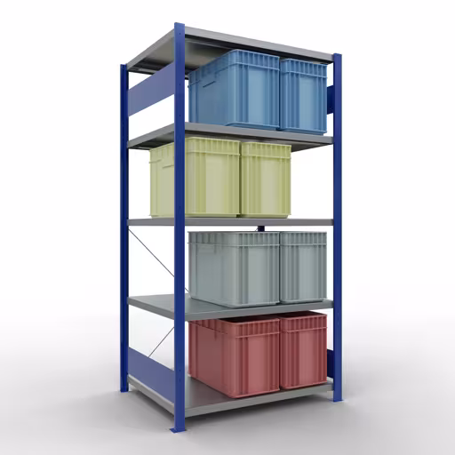 Andere weergave van het artikel basisplank, legbord, insteeksysteem MULTIplus250, 2000 x 1000 x 800 mm, 5 legborden, kruisschoor, RAL 5010 gentiaanblauw/verzinkt uit de categorie insteeksysteem