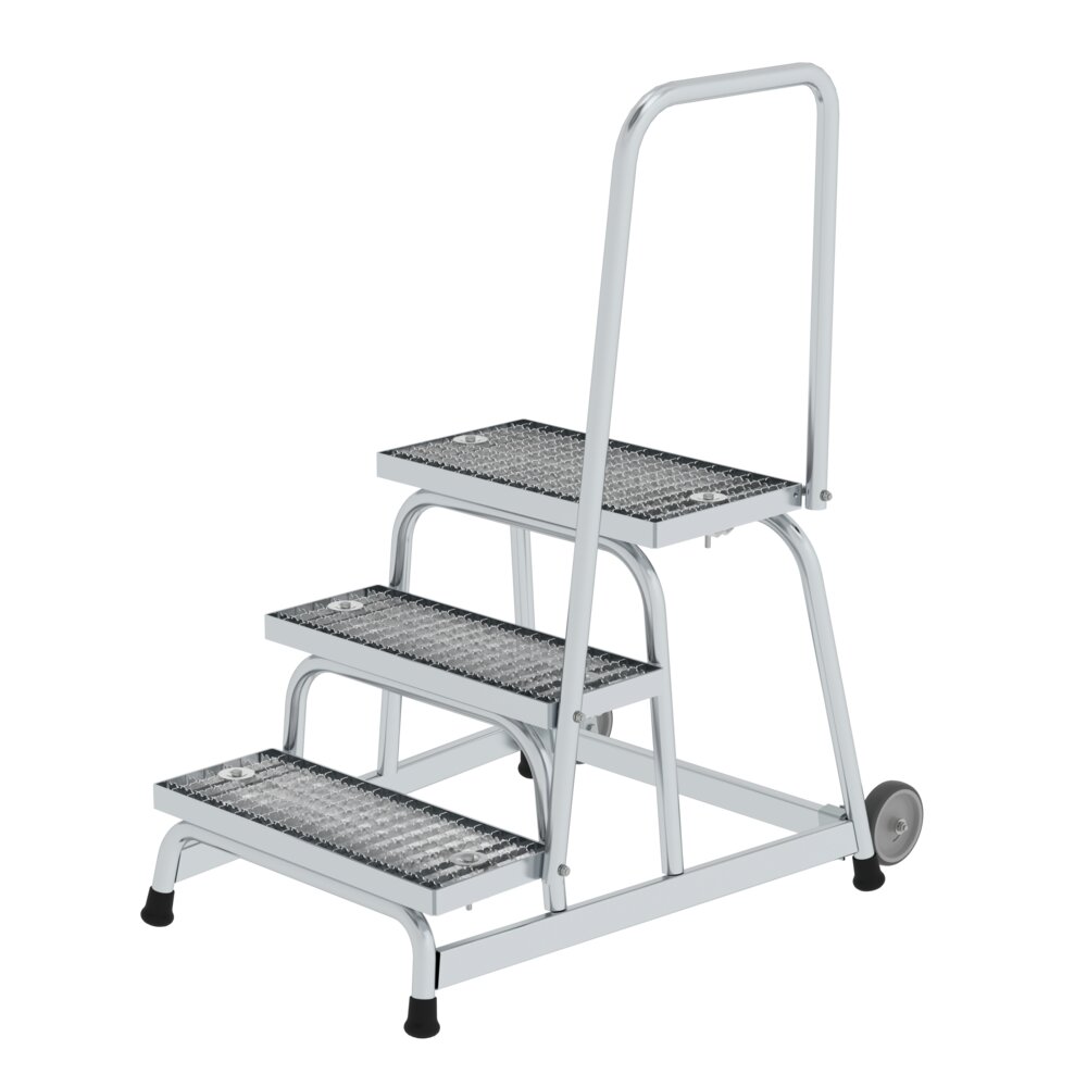 Munk stijf werkplatform met stalen rooster, wielen en leuning, uit de categorie platformtrappen, artikelnummer 051023