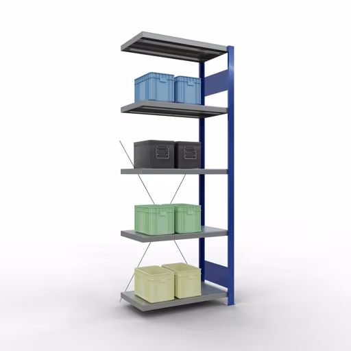 Productafbeelding nr. 12 van het artikel Aanbouwrekken, legbordstellingen, insteeksysteem MULTIplus250, 2000 x 750 x 400 mm (HxBxD), 5 legborden, kruisschoor, RAL 5010 gentiaanblauw/verzinkt/verzinkt Afbeelding nr. 12 van het artikel aanbouwrekken, stellingrekken, insteeksysteem MULTIplus250, 2000 x 750 x 400 mm, 5 legborden, kruisschoor, RAL 5010 gentiaanblauw/verzinkt/verzinkt uit de productgroep insteeksysteem van Schulte Lagertechnik