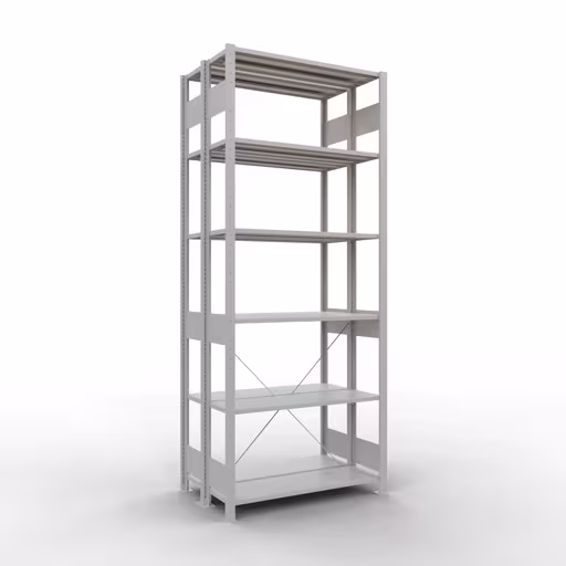 Afbeelding nr. 14 van het artikel basisplank, dubbele plank, legplank-insteeksysteem MULTIplus150, 2500 x 1000 x (2x300) mm, 2x6 legborden, kruisschoor, RAL 7035 lichtgrijs uit de productgroep legbordstellingen van Schulte Lagertechnik