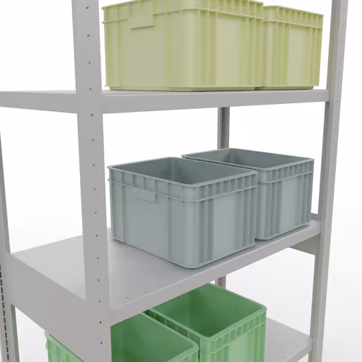 Productafbeelding nr. 12 van het artikel basisplank, legbord, insteeksysteem MULTIplus330, 2500 x 1000 x 500 mm, 6 legborden, kruisschoor, RAL 7035 lichtgrijs Figuur nr. 12 van het artikel basisplank, legbord, insteeksysteem MULTIplus330, 2500 x 1000 x 500 mm, 6 legborden, kruisschoor, RAL 7035 lichtgrijs uit de productgroep insteeksysteem van Schulte Lagertechnik.