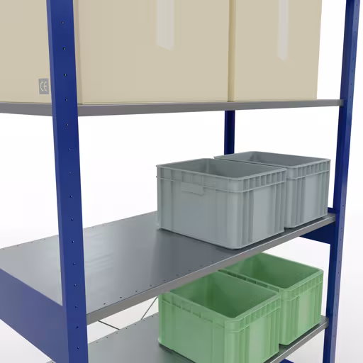 Basisplank, legplank, insteeksysteem MULTIplus150, 2500 x 1300 x 600 mm (HxBxD), 6 legborden, kruisschoor, RAL 5010 gentiaanblauw/verzinkt uit de categorie basisplanken met de GTIN 4004514243263 Basisplank, legbord, insteeksysteem MULTIplus150, 2500 x 1300 x 600 mm, 6 legborden, RAL 5010 gentiaanblauw/gegalvaniseerd van het merk Schulte Lagertechnik uit het assortiment insteeksysteem