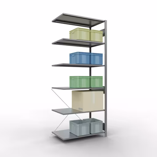 Productafbeelding nr. 12 van het artikel Aanbouwrekken, legbordstellingen, insteeksysteem MULTIplus150, 2500 x 1000 x 600 mm (HxBxD), 6 legborden, kruisschoor, verzinkt Figuur nr. 12 van het artikel aanbouwrekken, legbordstellingen, insteeksysteem MULTIplus150, 2500 x 1000 x 600 mm, 6 legborden, verzinkt uit de productgroep insteeksysteem van het merk Schulte Lagertechnik.