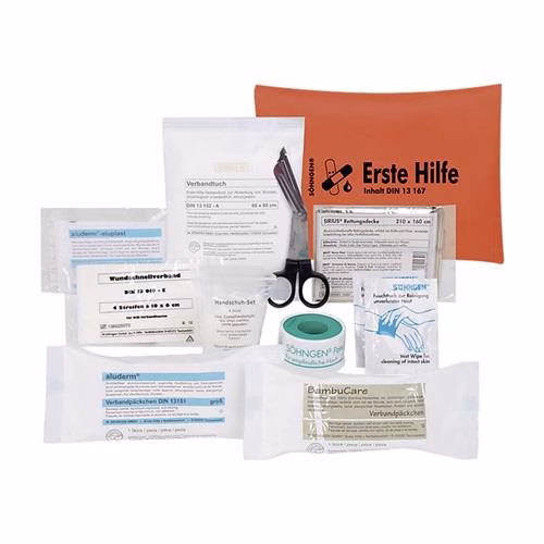 EHBO-set, circa 270 x 170 x 170 cm (B x H x D), oranje, van het merk Söhngen. EHBO-tas, circa 270 x 170 x 370 cm, oranje, uit de Söhngen-categorie, artikelnummer 8000101360