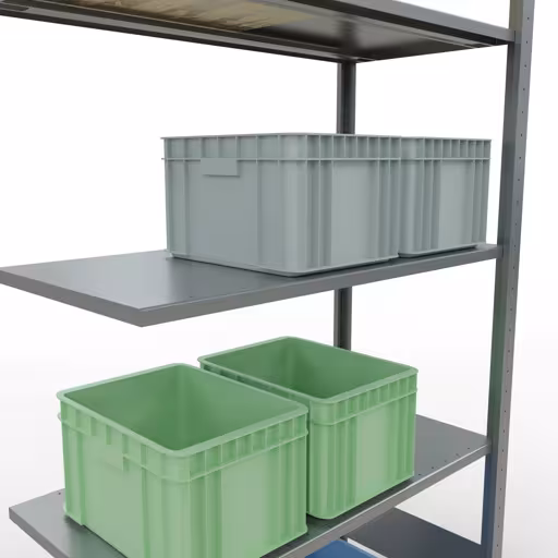 Figuur nr. 10 van het artikel aanbouwrekken, legbordstellingen, insteeksysteem MULTIplus85, 2000 x 1000 x 500 mm, 5 legborden, verzinkt uit de insteeksysteem productgroep van Schulte Lagertechnik.