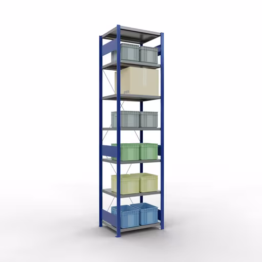 Figuur nr. 12 van het artikel basisrek, legbord, insteeksysteem MULTIplus250, 3000 x 750 x 600 mm, 7 legborden, kruisschoor, RAL 5010 gentiaanblauw/verzinkt/verzinkt uit de insteeksysteem productgroep van Schulte Lagertechnik.