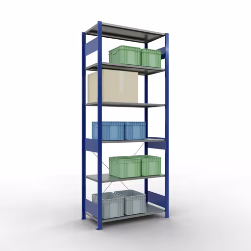Extra afbeelding van het artikel basisplank, legplank, insteeksysteem MULTIplus150, 2500 x 1000 x 500 mm, 6 legborden, RAL 5010/verzinkt vanaf basisplank