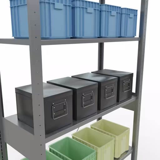 Productafbeelding nr. 15 van het artikel basisplank, legbord, insteeksysteem MULTIplus150, 2500 x 1000 x 400 mm (HxBxD), 6 legborden, kruisschoor, verzinkt Figuur nr. 15 van het artikel basisrek, legplank-insteeksysteem MULTIplus150, 2500 x 1000 x 400 mm, 6 legborden, verzinkt uit de productgroep insteeksysteem van het merk Schulte Lagertechnik.