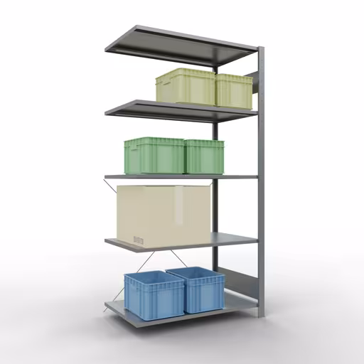 Productafbeelding nr. 14 van het artikel Aanbouwstelling, stellingstelling, insteeksysteem MULTIplus150, 2000 x 1000 x 600 mm (HxBxD), 5 legborden, kruisschoor, verzinkt Figuur nr. 14 van het artikel aanbouwrekken, legbordstellingen, insteeksysteem MULTIplus150, 2000 x 1000 x 600 mm, 5 legborden, verzinkt uit de productgroep insteeksysteem van het merk Schulte Lagertechnik.