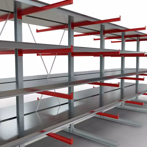 Productafbeelding nr. 11 van artikel K 6000 compleet legbord, dubbelzijdig, 3000 x 2x 7500 x 2x 1250 mm, RAL 7001 / RAL 3000, 5 opslagniveaus Afbeelding nr. 11 van het artikel K 6000 complete stelling, dubbelzijdig, 3000 x 2x 7500 x 2x 1250 mm, RAL 7001 / RAL 3000, 5 opslagniveaus uit de productgroep draagarmstellingen van Schulte Lagertechnik