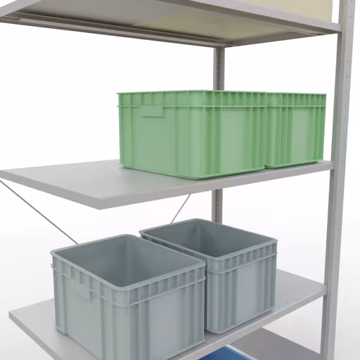 Productafbeelding nr. 13 van het artikel Aanbouwrekken, legbordstellingen, insteeksysteem MULTIplus85, 2000 x 1000 x 600 mm (HxBxD), 5 legborden, kruisschoor, RAL 7035 lichtgrijs Figuur nr. 13 van het artikel aanbouwrekken, legbordstellingen, insteeksysteem MULTIplus85, 2000 x 1000 x 600 mm, 5 legborden, RAL 7035 lichtgrijs uit de productgroep insteeksysteem van het merk Schulte Lagertechnik.