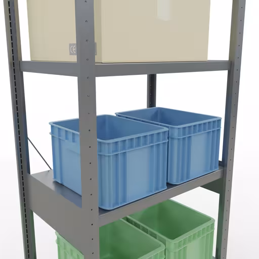 Productafbeelding nr. 14 van het artikel basisplank, legbord, insteeksysteem MULTIplus250, 2500 x 750 x 500 mm (HxBxD), 6 legborden, kruisschoor, verzinkt Figuur nr. 14 van het artikel basisrek, legplank, insteeksysteem MULTIplus250, 2500 x 750 x 500 mm, 6 legborden, kruisschoor, verzinkt uit de insteeksysteem productgroep van Schulte Lagertechnik.