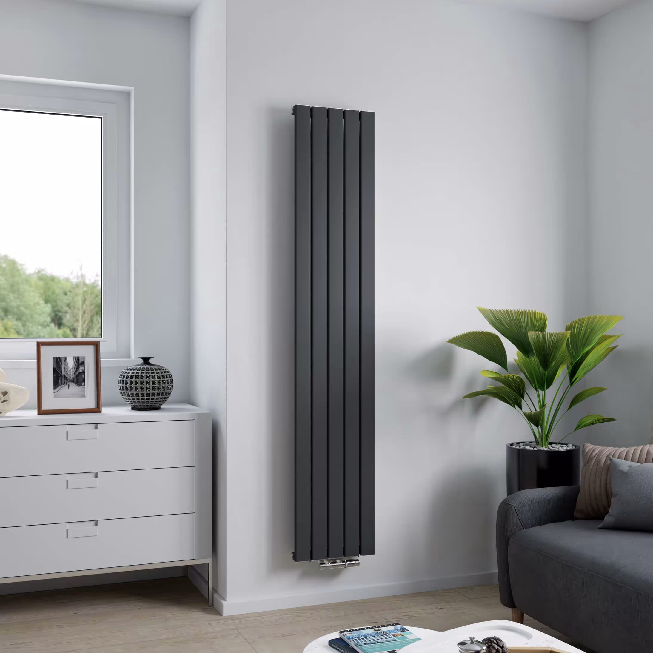 Aluminium radiator Levis 1800 mm x 345 mm 685 watt middenaansluiting antraciet structuur van Ximax Ximax aluminium radiator Levis middenaansluiting antraciet structuur, aluminium radiator, art.nr. 11525