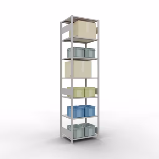 Basisplank, legbord, insteeksysteem MULTIplus150, 3000 x 750 x 600 mm, 7 planken, lengtestangen, RAL 7035 lichtgrijs van Schulte Lagertechnik uit de categorie insteeksystemen