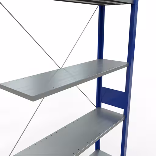 Aanbouwrekken, legborden, insteeksysteem MULTIplus150, 3000 x 1000 x 300 mm (HxBxD), 7 legborden, kruisschoor, RAL 5010/verzinkt met GTIN 4004514279880 Aanbouwrekken, legbord, insteeksysteem MULTIplus150, 3000 x 1000 x 300 mm, 7 legborden, RAL 5010/verzinkt van Schulte Lagertechnik met artikelnr. 12737-B