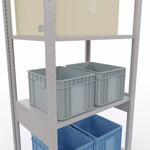 Basisplank, legplank, insteeksysteem MULTIplus150, 2500 x 750 x 500 mm (HxBxD), 6 legborden, lengtestangen, RAL 7035 lichtgrijs uit de categorie basisplanken met de GTIN 4004514293015 Basisplank, legbord, insteeksysteem MULTIplus150, 2500 x 750 x 500 mm, 6 legborden, lengtestangen, RAL 7035 lichtgrijs van Schulte Lagertechnik uit het assortiment insteeksysteem