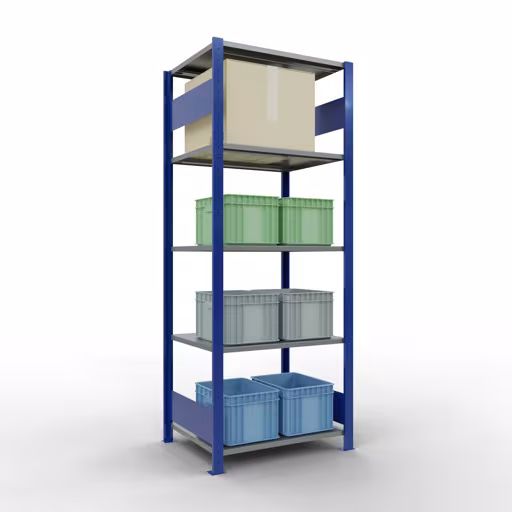 Basisplank, legplank, insteeksysteem MULTIplus150, 2000 x 750 x 600 mm, 5 legborden, lengtestangen, RAL 5010 gentiaanblauw/verzinkt/verzinkt met artikelnr. 12760-75-LR-B Basisplank, legbord, insteeksysteem MULTIplus150, 2000 x 750 x 600 mm, 5 legborden, lengtestangen, RAL 5010 gentiaanblauw/verzinkt/verzinkt van Schulte Lagertechnik uit de categorie insteeksystemen
