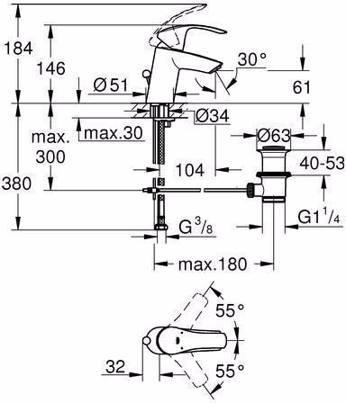 GROHE ééngreeps wastafelmengkraan Eurosmart 33265_2 S-Maat chroom
