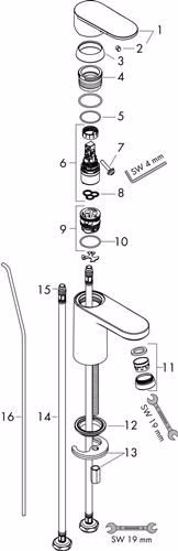 Hansgrohe ééngreeps wastafelmengkraan VERNIS Blend 70 met 1 1/4 inch Baduitloop chroom