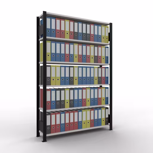 Productafbeelding nr. 11 van het artikel basisplank, kantoorplank, insteeksysteem MULTIplus85, 2000 x 1300 x 300 mm, 6 planken, kruisschoor, zonder aanslaglijst, zwart/lichtgrijs Afbeelding nr. 11 van het artikel basisrek, kantoorrek, insteeksysteem MULTIplus85, 2000 x 1300 x 300 mm, 6 planken, kruisschoor, zonder aanslaglijst, zwart/lichtgrijs uit de productgroep kantoorrekken van Schulte Lagertechnik