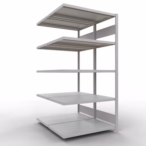 Aanbouwrekken, dubbele rekken, rekkensysteem MULTIplus250, 2000 x 1000 x (2x600) mm (HxBxD), 2x5 planken, lengtestangen, RAL 7035 lichtgrijs van Schulte Lagertechnik Aanbouwrekken, dubbele rekken, stellingsysteem MULTIplus250, 2000 x 1000 x (2x600) mm (HxBxD), 2x5 planken, lengtestangen, RAL 7035 lichtgrijs, dubbele planken, art.nr. 33265