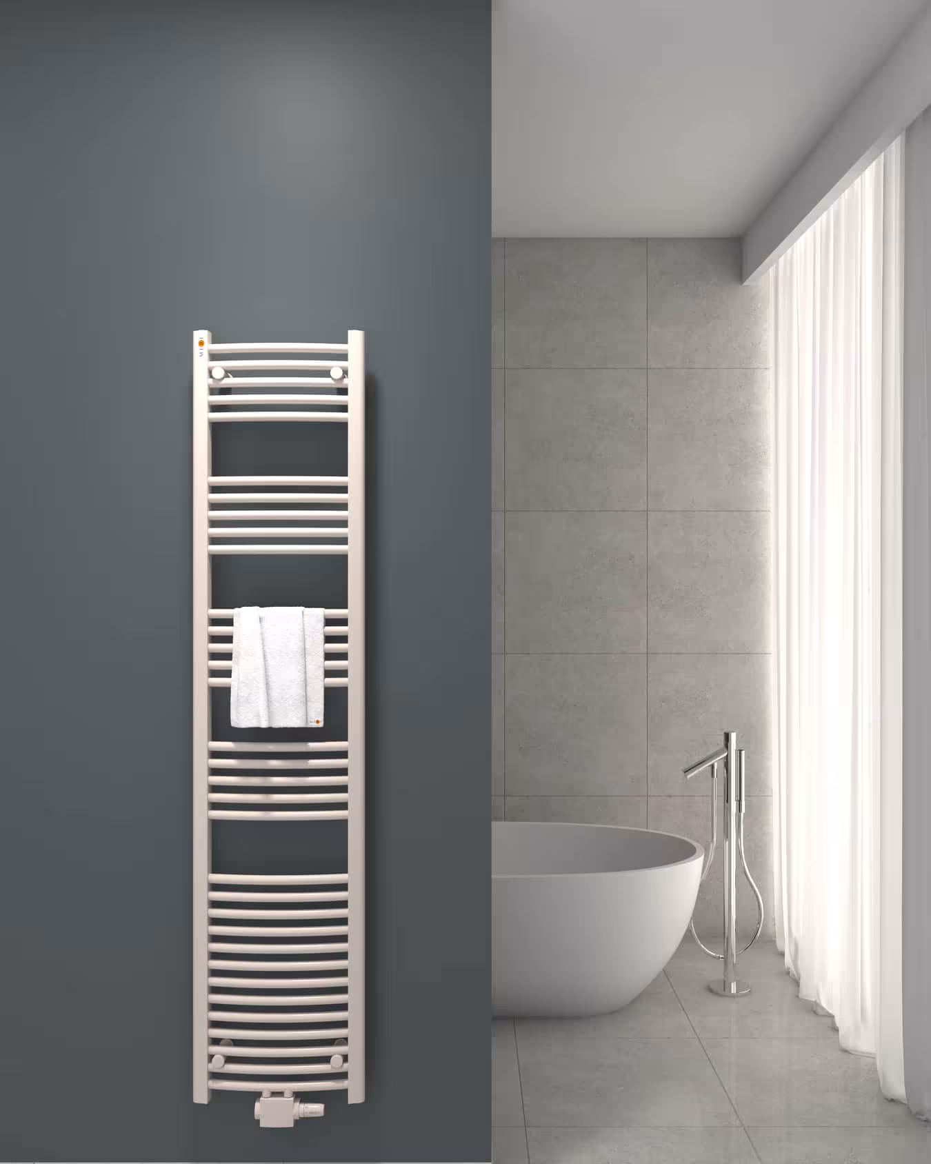 MERT badkamerradiator wit gebogen, middenaansluiting, badkamerradiator, art.nr. 2-40x180-M