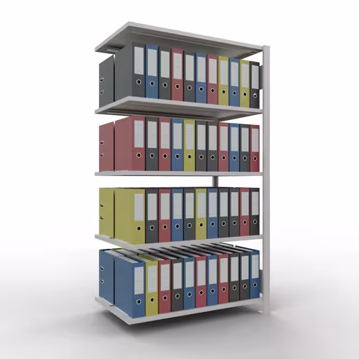 Productafbeelding nr. 15 van het artikel Aanbouwstelling, kantoorstelling, insteeksysteem MULTIplus150, 1800 x 1000 x 600 mm, 5 legborden, lengtestangen, met middenaanslag, lichtgrijs Afbeelding nr. 15 van het artikel, kantoorrekken, insteeksysteem MULTIplus150, 1800 x 1000 x 600 mm, 5 planken, met middenaanslag, lichtgrijs uit de productgroep kantoorrekken van Schulte Lagertechnik