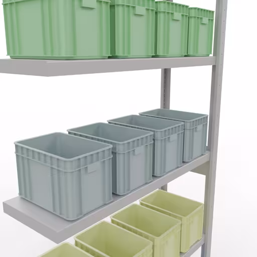 Figuur nr. 15 van het artikel aanbouwrekken, legbordstellingen, insteeksysteem MULTIplus250, 2500 x 1000 x 300 mm, 6 legborden, lengtestangen, RAL 7035 lichtgrijs uit de insteeksysteem productgroep van Schulte Lagertechnik.