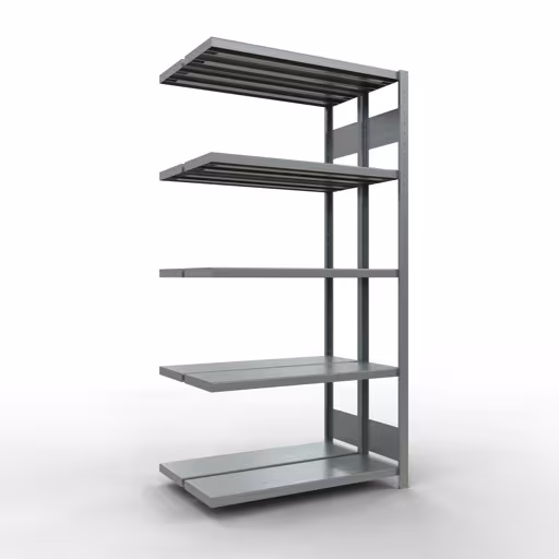 Aanbouwrekken, dubbele rekken, stellingsysteem MULTIplus250, 2000 x 1000 x (2x300) mm (HxBxD), 2x5 planken, lengtestangen, gegalvaniseerd van Schulte Lagertechnik Aanbouwrekken, dubbele rekken, stellingsysteem MULTIplus250, 2000 x 1000 x (2x300) mm (HxBxD), 2x5 planken, lengtestangen, verzinkt, dubbele planken, art.nr. 17935